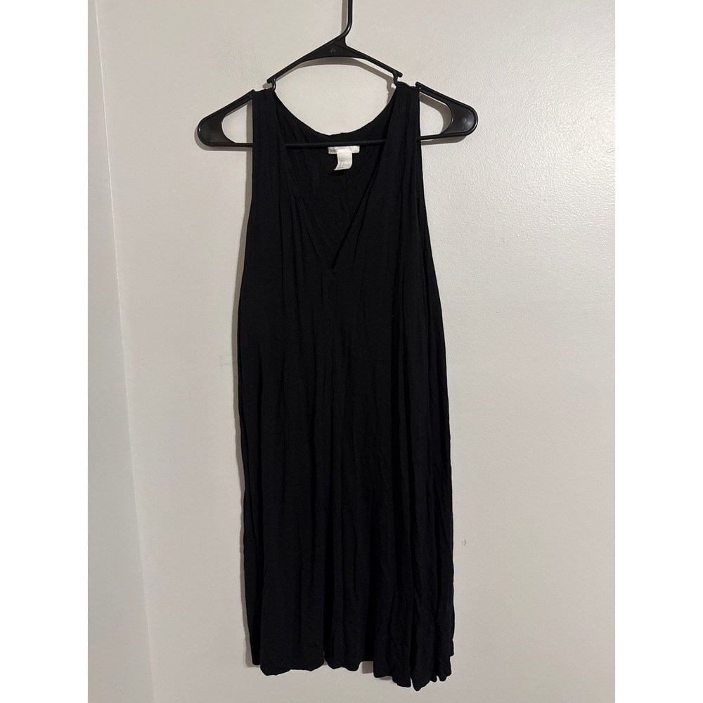 HM Basic Womens Black V-Neck Sleeveless Viscose Mini Shift Dress Large 04911685